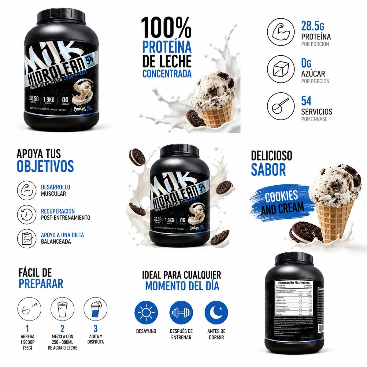 Holix Lab Proteína Milk Hidrolean Concentrada 1.9 Kg 54 Serv Cookies and cream