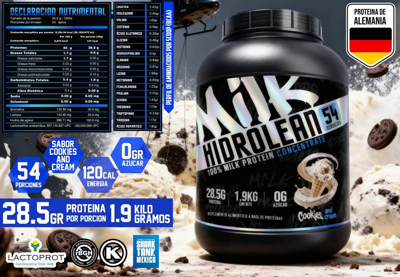 Holix Lab Proteína Milk Hidrolean Concentrada 1.9 Kg 54 Serv Cookies and cream
