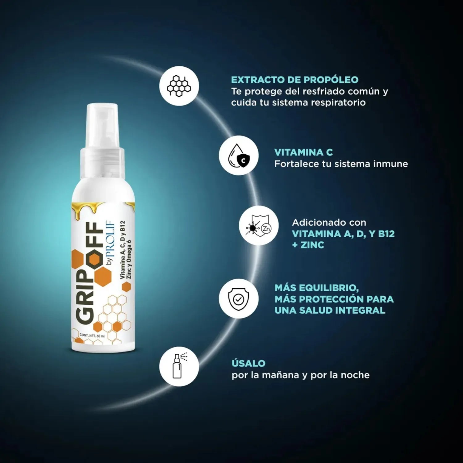 Prolif grip off nanopartículas de semillas de cítricos con extracto de propóleo frasco atomizador 60 ml