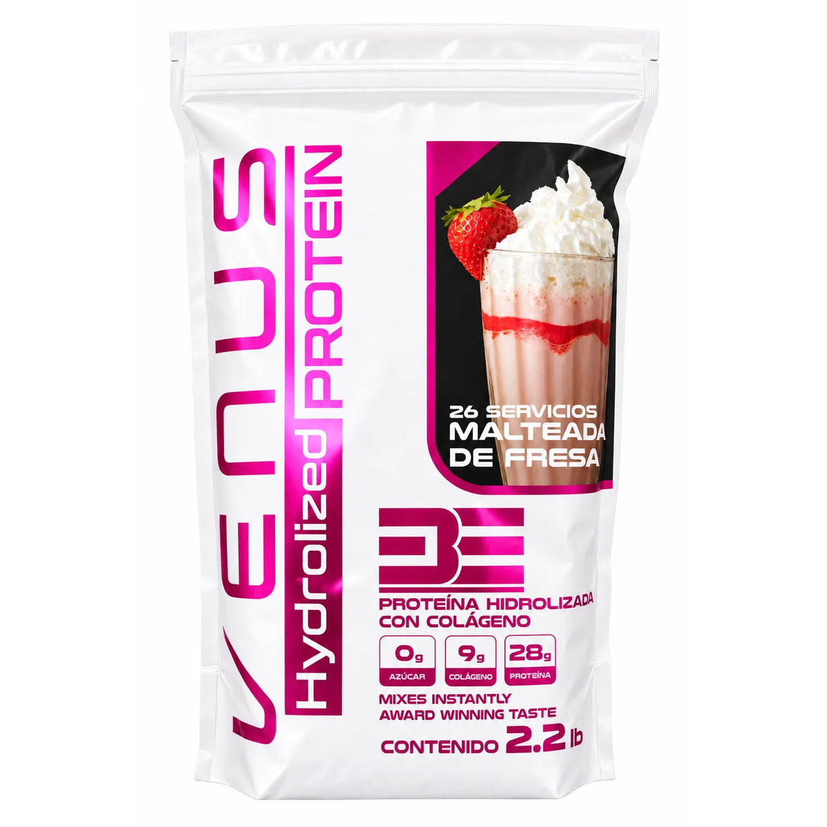 BE Venus 100% Proteina Whey Isolate 1 Kg 52 Serv Malteada de fresa