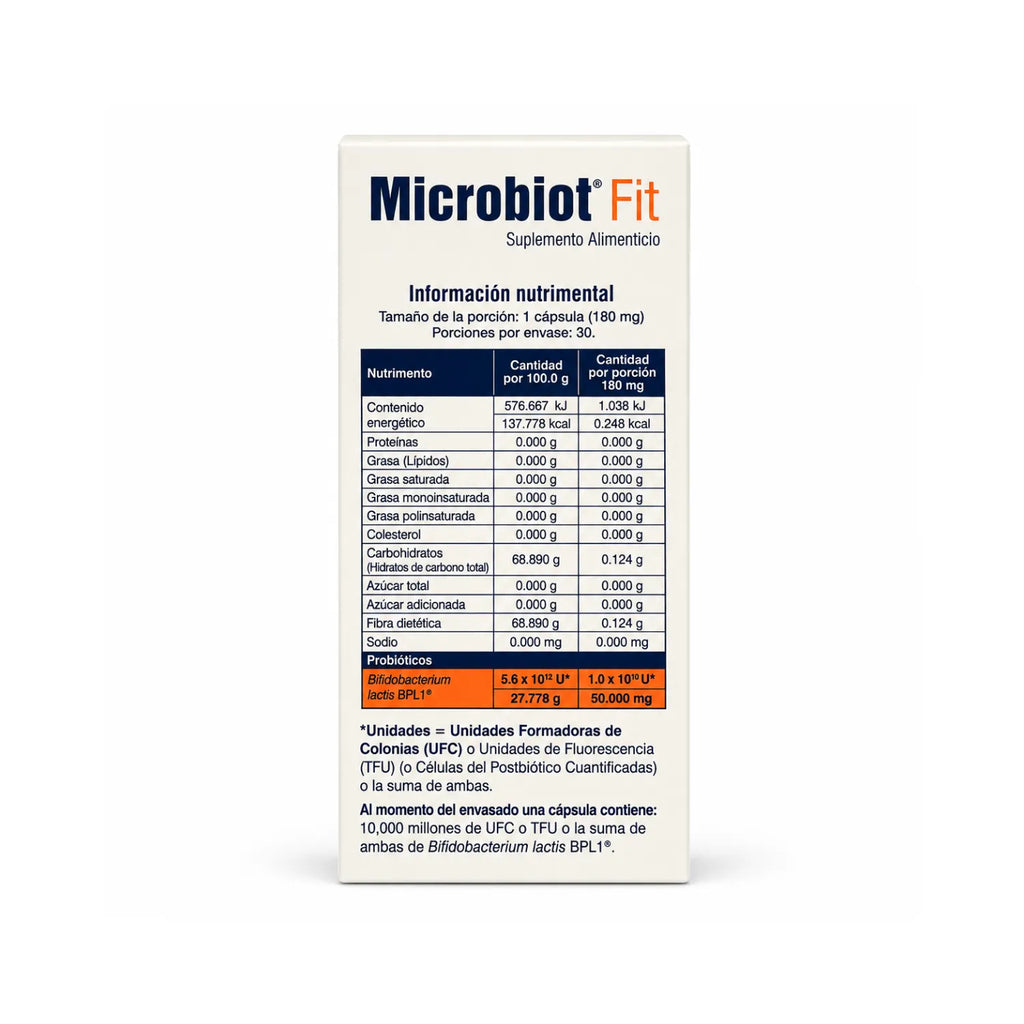 Microbiot Fit Bifidobacterium Lactis Bpl-1 30 Capsulas de 180mg