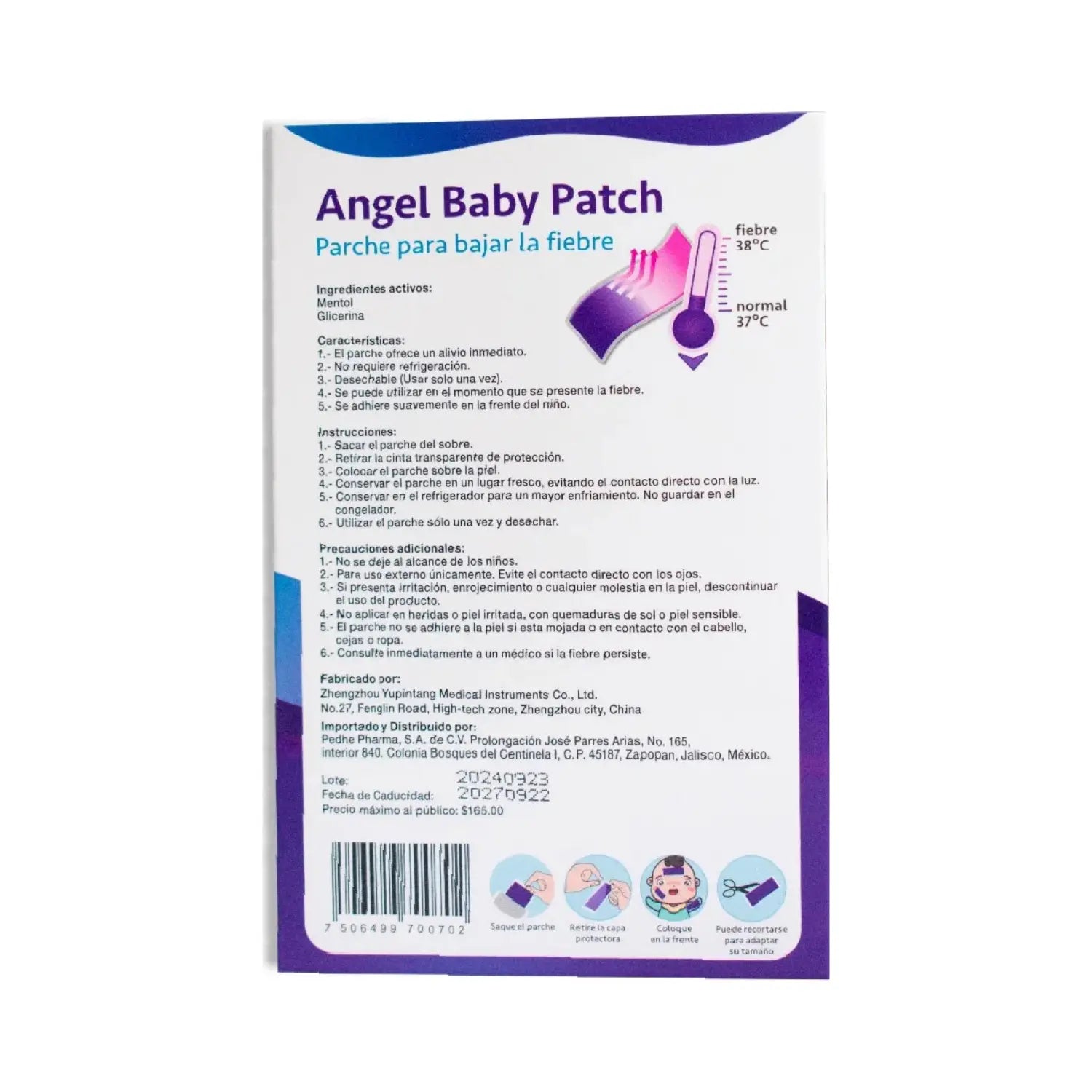 Pedhe Pharma Angel Kids Patch caja con 4 parches de 4x10 cm