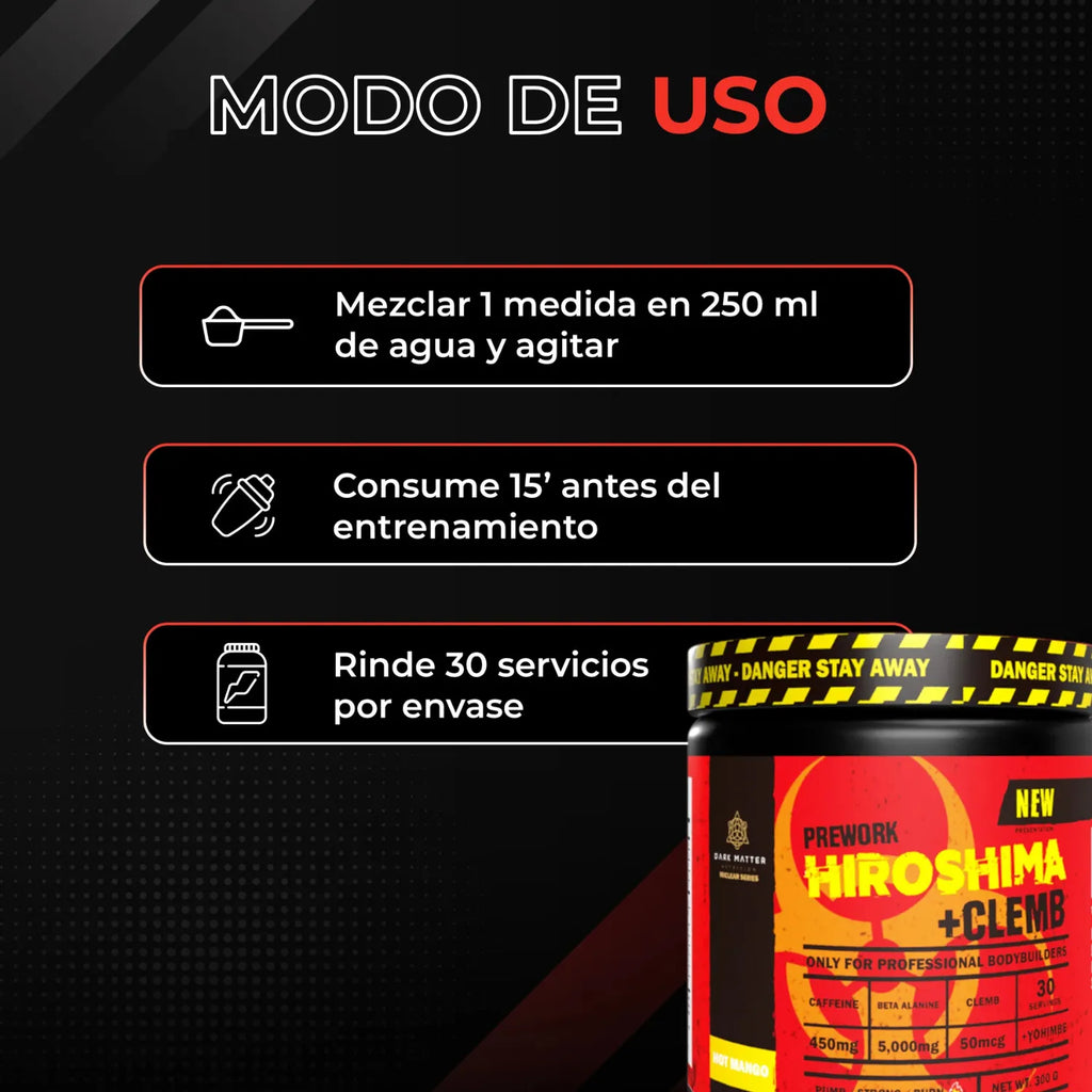 Dark Matter Preentrenador Workout Hiroshima + Clemb Oxido 30 Servicios Sabor Uva