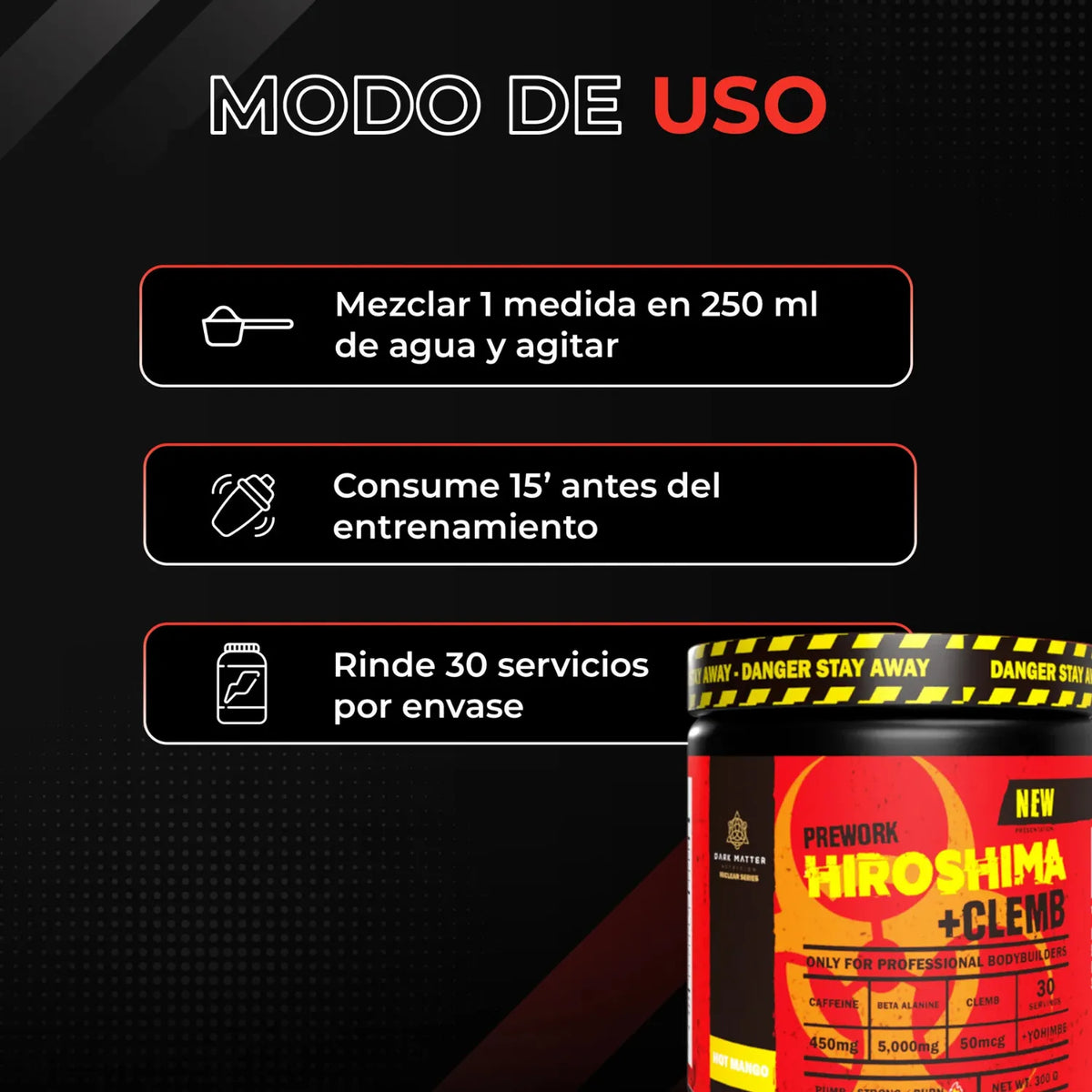 Dark Matter Preentrenador Workout Hiroshima + Clemb Oxido 30 Servicios Sabor Uva