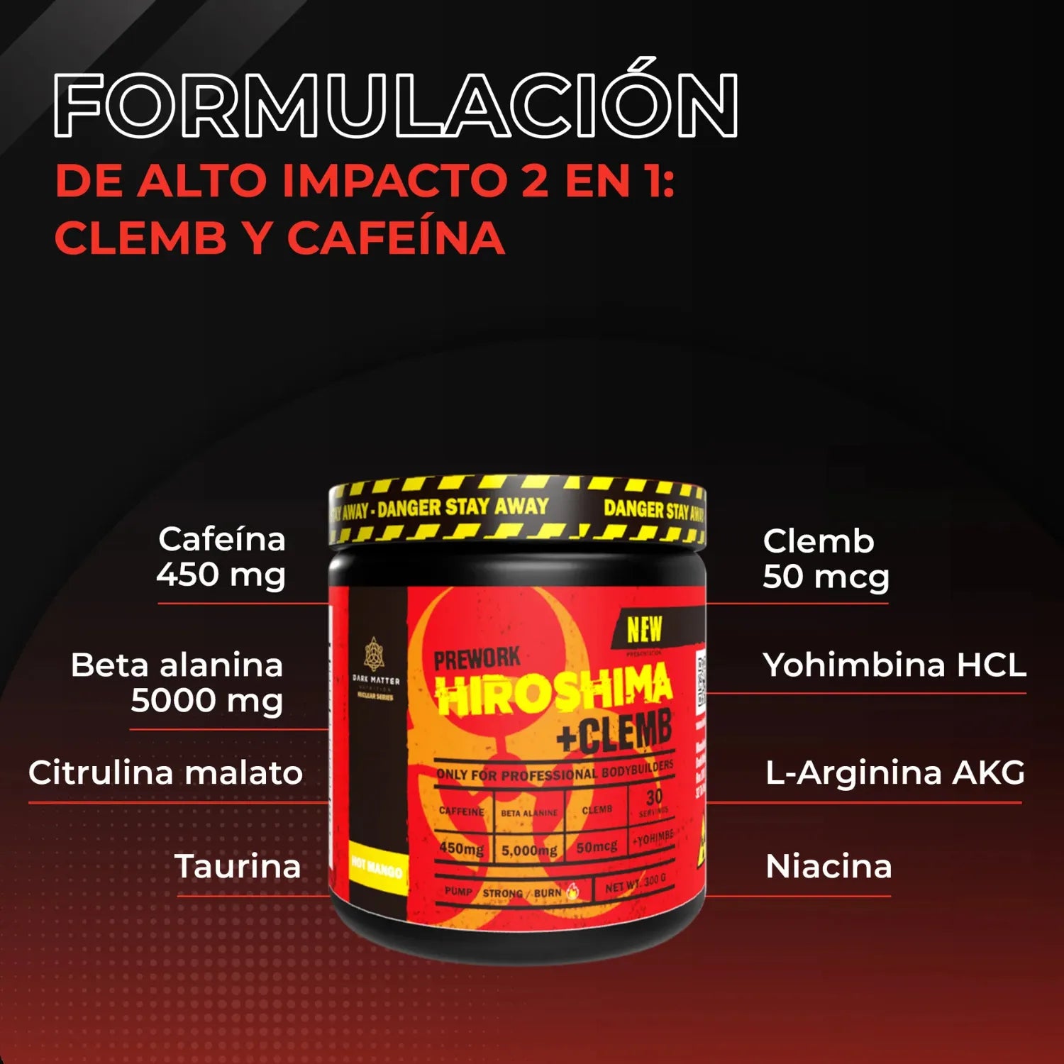 Dark Matter Preentrenador Workout Hiroshima + Clemb Oxido 30 Servicios Sabor Uva