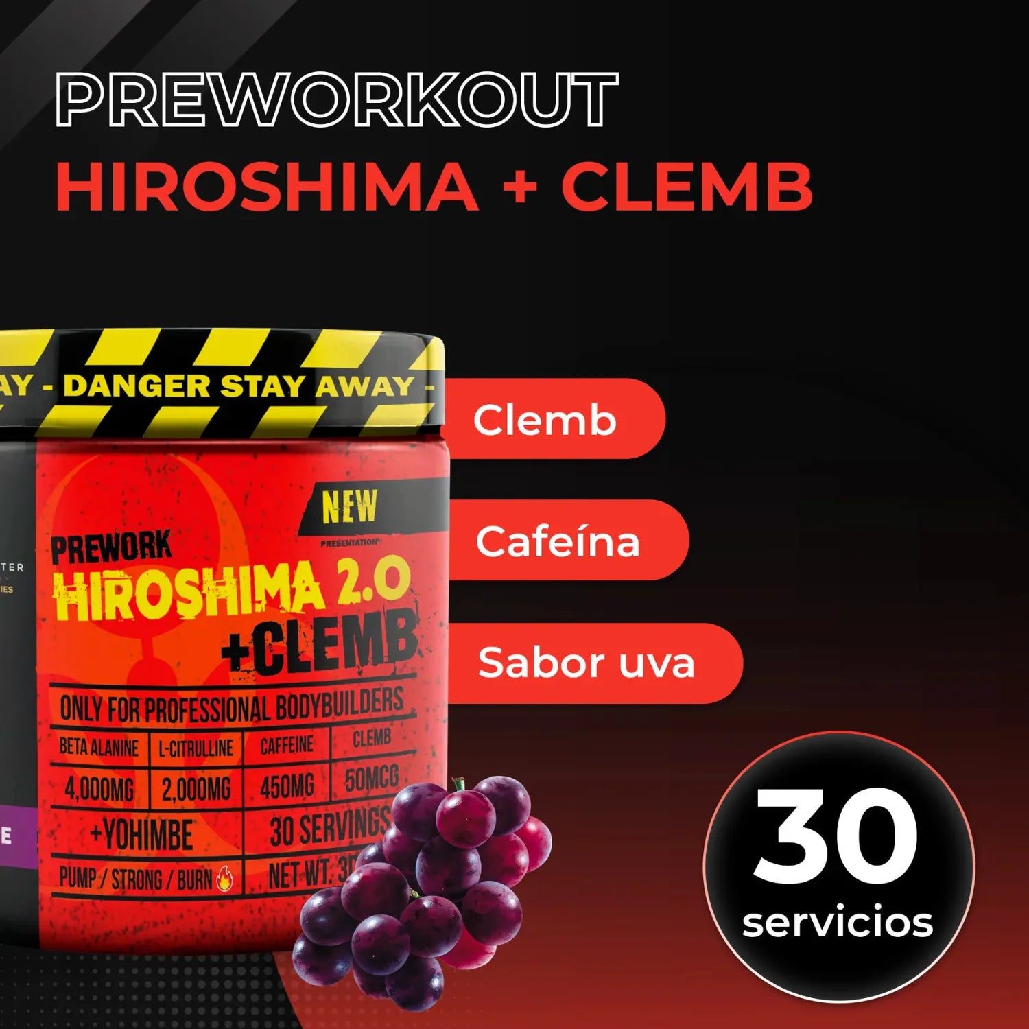 Dark Matter Preentrenador Workout Hiroshima + Clemb Oxido 30 Servicios Sabor Uva