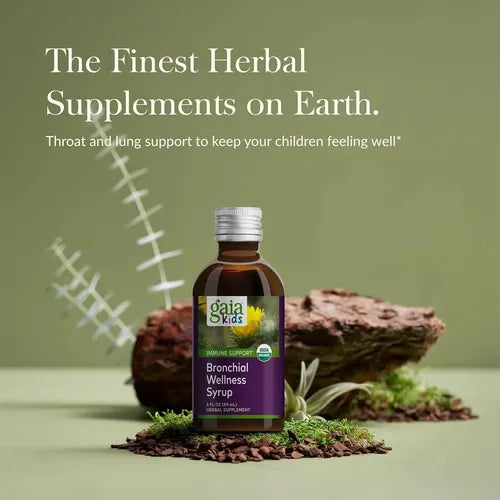 GAIA HERBS | GaiaKids Bronchial Wellness Jarabe Herbal con Miel y Gordolobo | 89 ml | Apoyo Respiratorio y Bienestar de la Garganta Infantil
