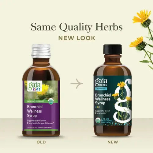 GAIA HERBS | GaiaKids Bronchial Wellness Jarabe Herbal con Miel y Gordolobo | 89 ml | Apoyo Respiratorio y Bienestar de la Garganta Infantil