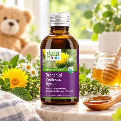 GAIA HERBS | GaiaKids Bronchial Wellness Jarabe Herbal con Miel y Gordolobo | 89 ml | Apoyo Respiratorio y Bienestar de la Garganta Infantil