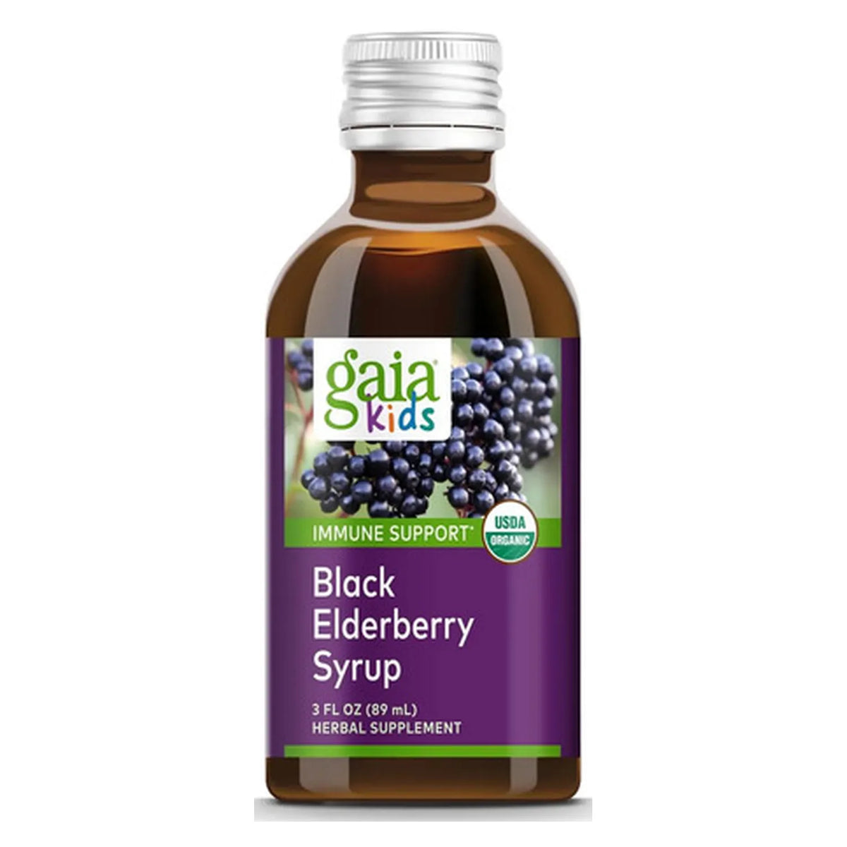GAIA HERBS | GaiaKids Black Elderberry Jarabe de Saúco Negro con Acerola | 89 ml | Apoyo al Sistema Inmunológico Infantil y Antioxidantes