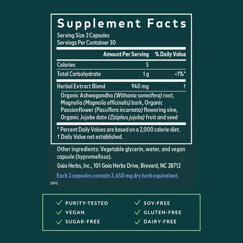 GAIA HERBS | SleepThru con Ashwagandha y Pasiflora | 60 Cápsulas Veganas | Apoyo al Sueño, Relajación y Descanso Nocturno
