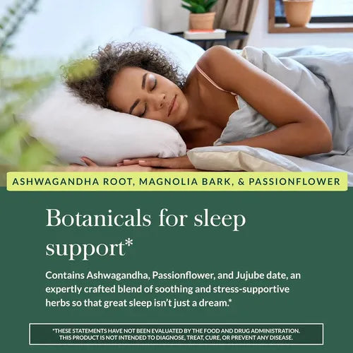 GAIA HERBS | SleepThru con Ashwagandha y Pasiflora | 60 Cápsulas Veganas | Apoyo al Sueño, Relajación y Descanso Nocturno