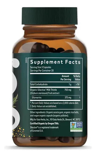 GAIA HERBS | Cardo Mariano Orgánico Milk Thistle con Silimarina | 120 Cápsulas Veganas | Apoyo a la Salud Hepática y Bienestar Digestivo