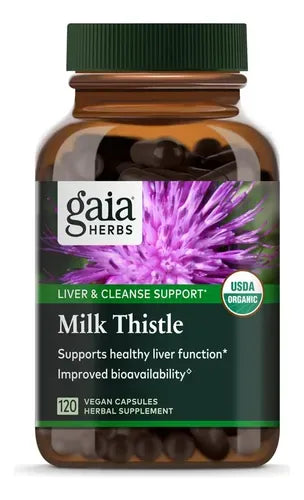 GAIA HERBS | Cardo Mariano Orgánico Milk Thistle con Silimarina | 120 Cápsulas Veganas | Apoyo a la Salud Hepática y Bienestar Digestivo