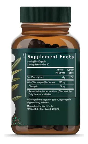 GAIA HERBS | Olive Leaf Extracto de Hoja de Olivo 680 mg | 120 Cápsulas Veganas | Apoyo Inmunológico y Protección Antioxidante