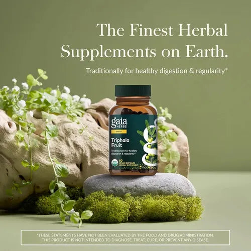 GAIA HERBS | Triphala Fruit Mezcla de 3 Frutas Orgánicas 500 mg | 60 Cápsulas Veganas | Salud Digestiva y Regularidad Intestinal