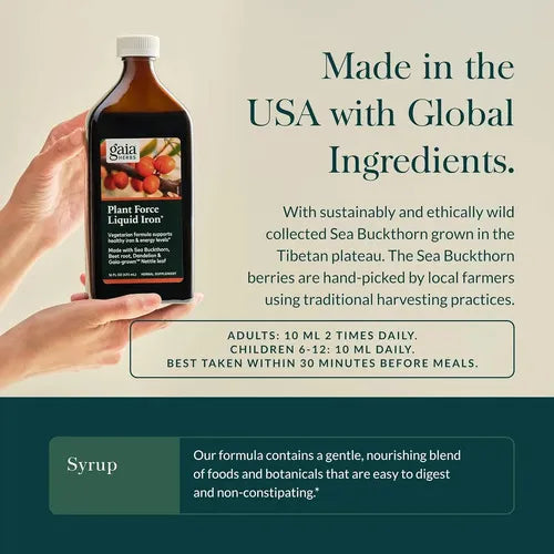 GAIA HERBS | Plant Force Liquid Iron Hierro Líquido 10 mg | Botella de 473 ml | Apoyo a la Energía y Formación de Glóbulos Rojos