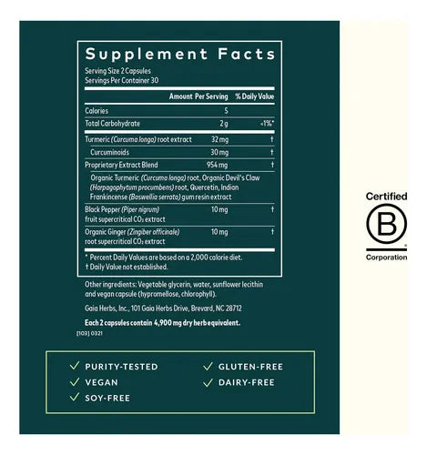 GAIA HERBS | Turmeric Supreme Joint Health Cúrcuma Suprema Articular | 60 Cápsulas Veganas | Apoyo a las Articulaciones y Movilidad