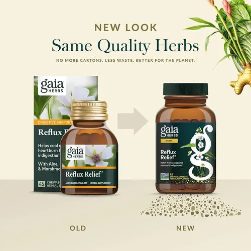 GAIA HERBS | Reflux Relief Alivio del Reflujo con Aloe Vera y Manzanilla | 45 Tabletas Masticables | Apoyo Digestivo y Bienestar Estomacal