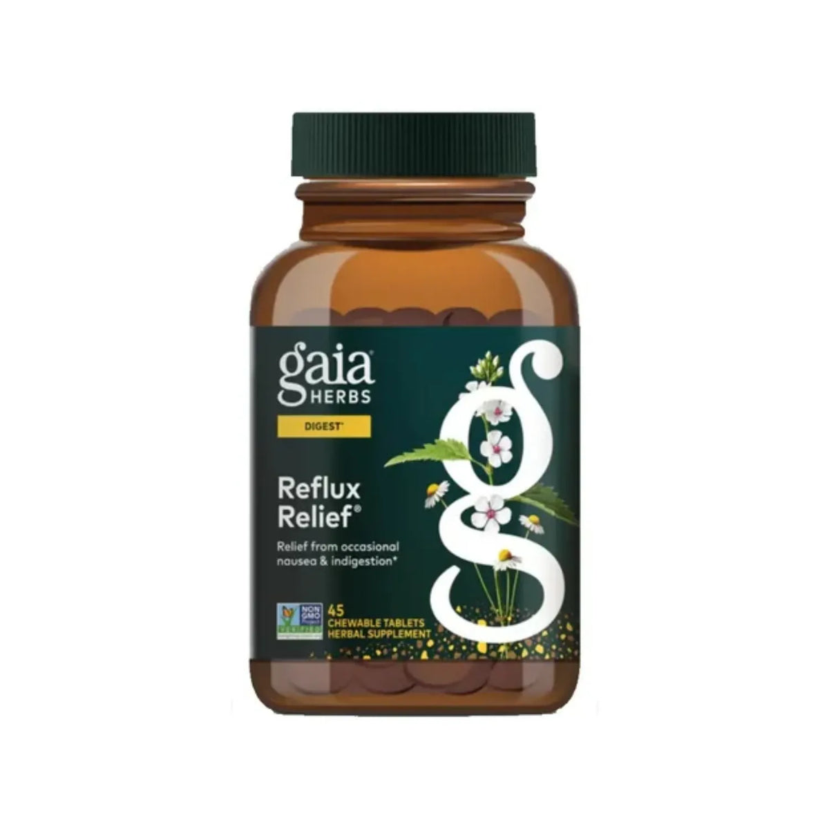 GAIA HERBS | Reflux Relief Alivio del Reflujo con Aloe Vera y Manzanilla | 45 Tabletas Masticables | Apoyo Digestivo y Bienestar Estomacal
