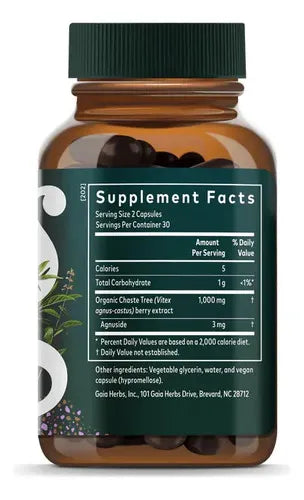 GAIA HERBS | Vitex Berry Extracto de Sauzgatillo 500 mg | 120 Cápsulas Veganas | Apoyo al Equilibrio Hormonal Femenino y Ciclo Menstrual