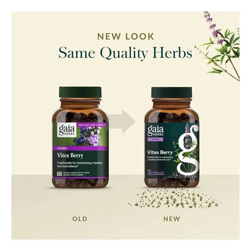 GAIA HERBS | Vitex Berry Extracto de Sauzgatillo 500 mg | 120 Cápsulas Veganas | Apoyo al Equilibrio Hormonal Femenino y Ciclo Menstrual