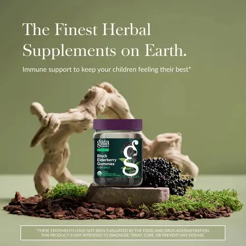 GAIA HERBS | GaiaKids Black Elderberry Gomitas de Saúco Negro Orgánico 429 mg | 40 Gomitas Veganas | Apoyo Inmunológico Infantil y Antioxidantes