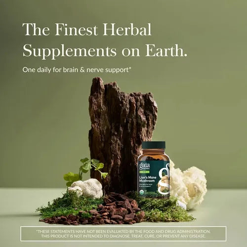 GAIA HERBS | Lion's Mane Mushroom Melena de León Orgánica 450 mg | Cápsulas Veganas | Apoyo a la Memoria, Concentración y Salud Cerebral