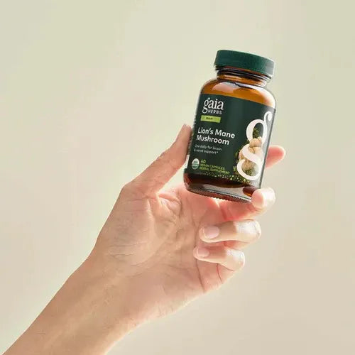 GAIA HERBS | Lion's Mane Mushroom Melena de León Orgánica 450 mg | Cápsulas Veganas | Apoyo a la Memoria, Concentración y Salud Cerebral