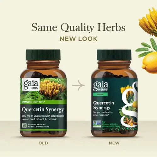 GAIA HERBS | Quercetin Synergy Quercetina 500 mg con Limón y Cúrcuma | 50 Cápsulas Veganas | Apoyo Inmunológico y Antioxidante