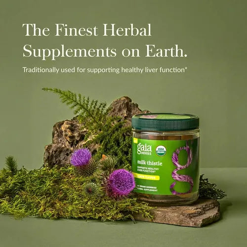 GAIA HERBS | Milk Thistle Cardo Mariano con Silimarina | 60 Gomitas Veganas Sabor Limón | Apoyo a la Salud Hepática y Protección Antioxidante