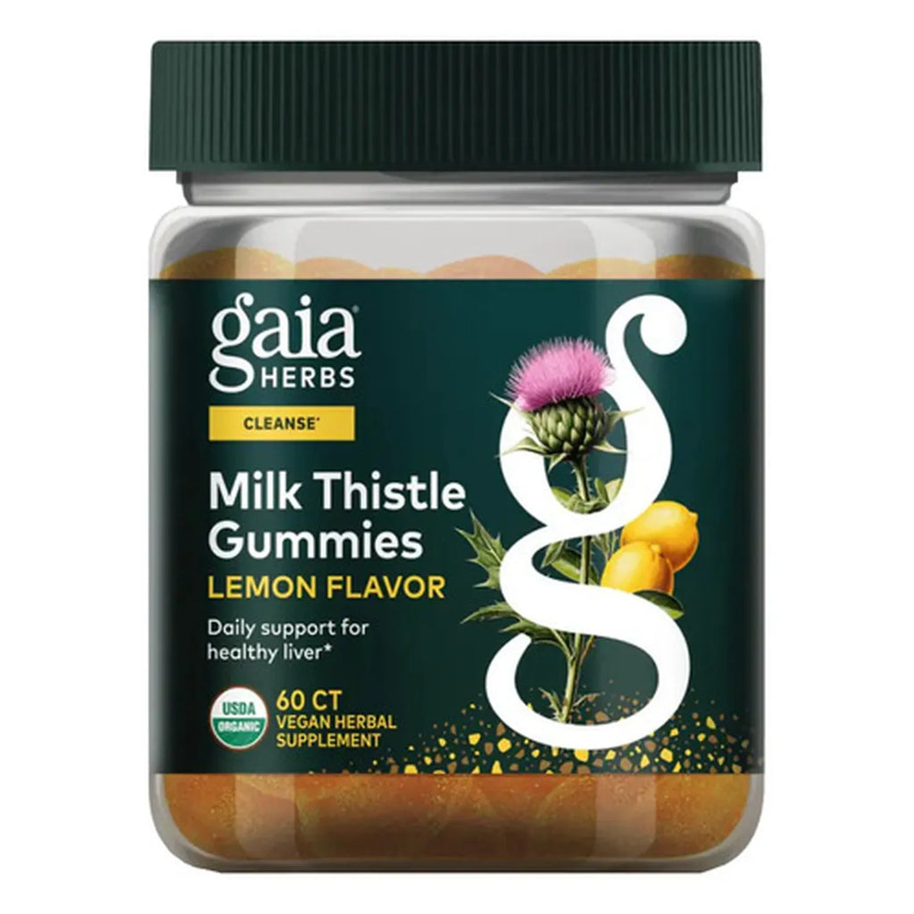 GAIA HERBS | Milk Thistle Cardo Mariano con Silimarina | 60 Gomitas Veganas Sabor Limón | Apoyo a la Salud Hepática y Protección Antioxidante