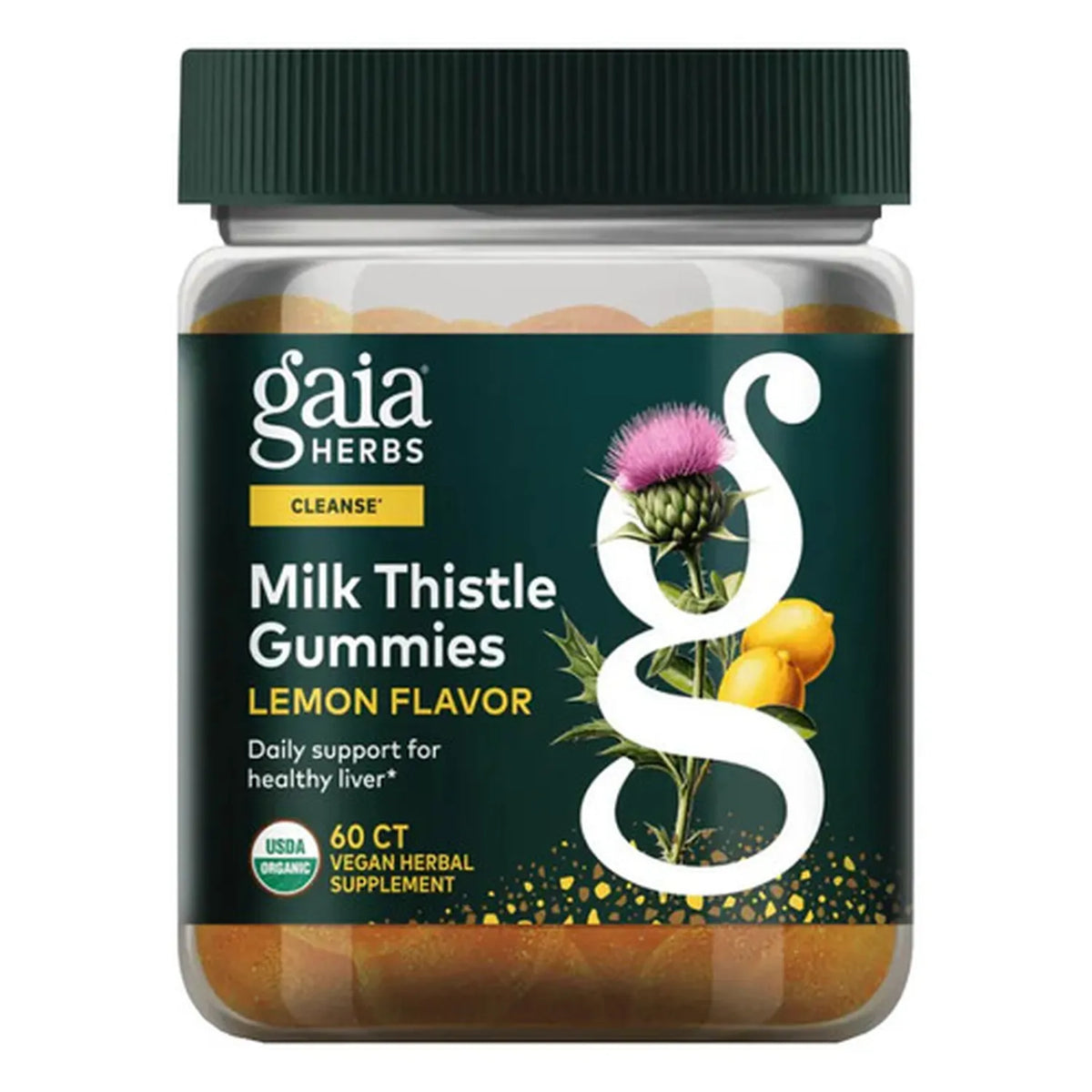 GAIA HERBS | Milk Thistle Cardo Mariano con Silimarina | 60 Gomitas Veganas Sabor Limón | Apoyo a la Salud Hepática y Protección Antioxidante