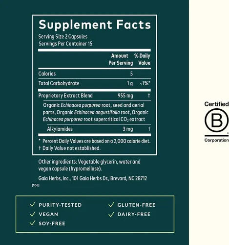 GAIA HERBS | Echinacea Supreme con Equinácea Orgánica | 60 Fitocápsulas Veganas | Apoyo al Sistema Inmunológico y Defensas Naturales