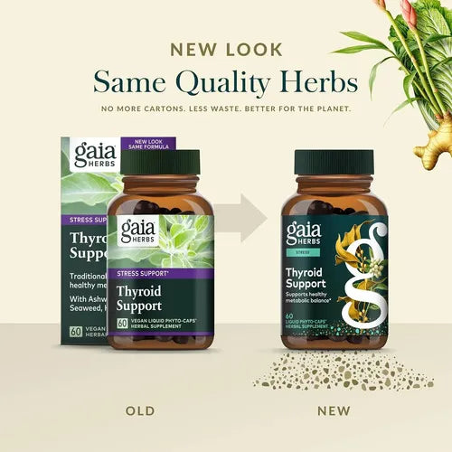 Gaia Herbs Thyroid Support | 60 Cápsulas Vegetales | Yodo y Extractos Herbales | Bienestar Metabólico | Suplemento Alimenticio