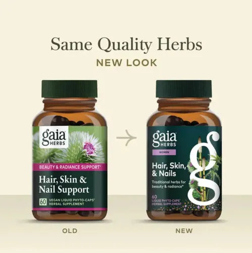 GAIA HERBS | Hair, Skin & Nail Support con Cola de Caballo y Astaxantina | 60 Cápsulas Veganas | Apoyo al Cabello, Piel y Uñas