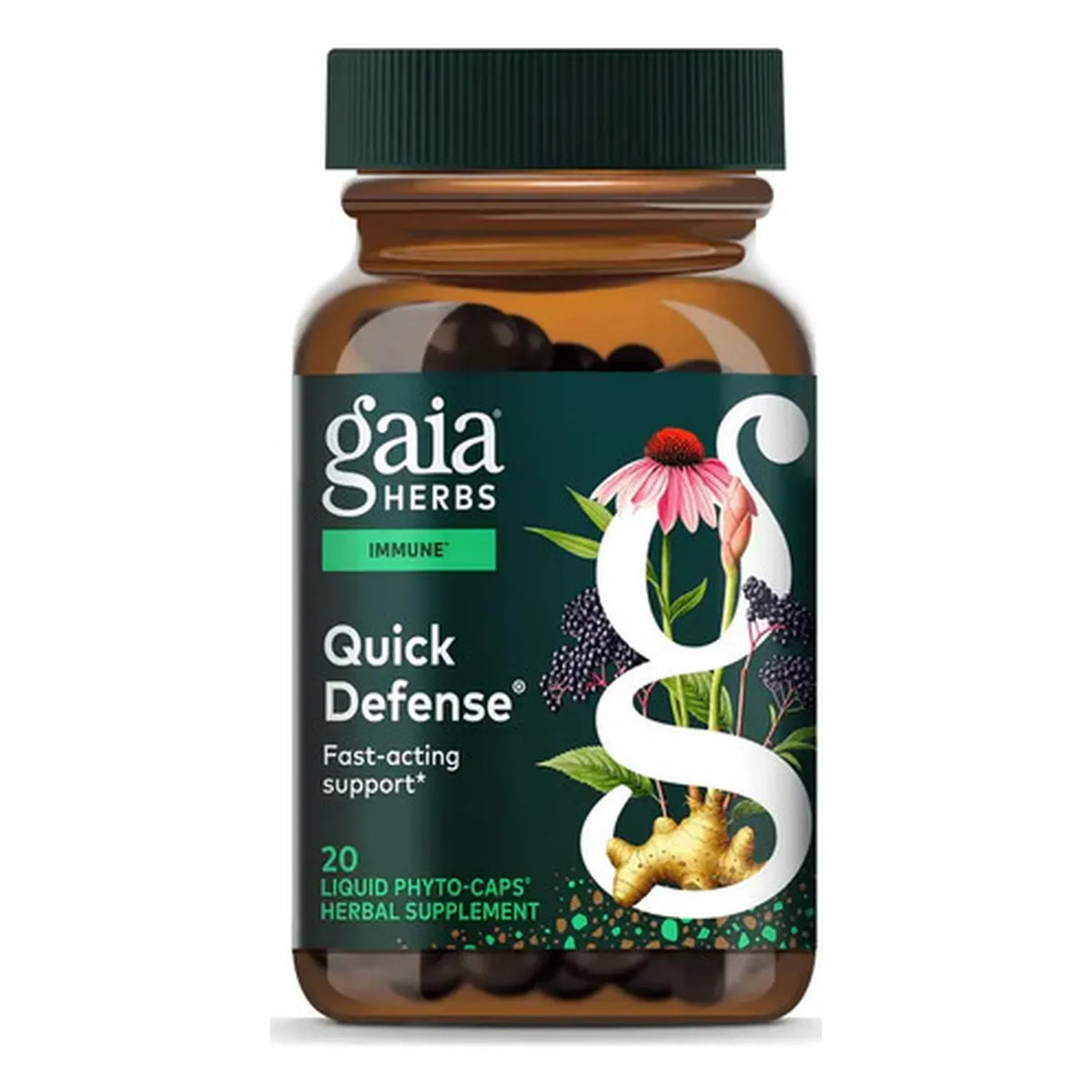 GAIA HERBS | Quick Defense con Equinácea, Saúco Negro y Jengibre | 20 Fitocápsulas Veganas | Apoyo al Sistema Inmunológico y Defensas Naturales