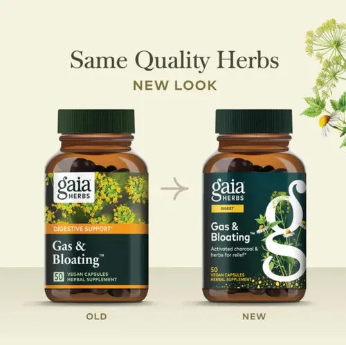 GAIA HERBS | Gas & Bloating con Carbón Activado e Hinojo | 50 Cápsulas Veganas | Apoyo Digestivo y Alivio de Gases e Hinchazón