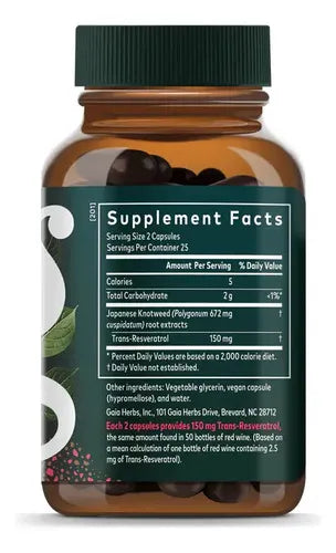 Gaia Herbs Resveratrol 150 | 50 Cápsulas Vegetales | Antioxidantes Naturales | Bienestar Cardiovascular | Suplemento Alimenticio