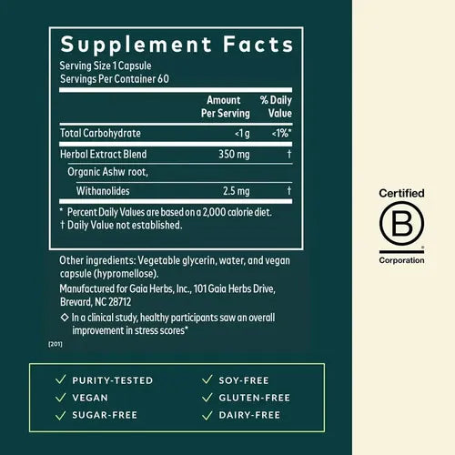 GAIA HERBS | Adrenal Health Daily Support con Rhodiola y Ashwagandha | 120 Fitocápsulas Veganas | Apoyo al Estrés, Energía y Bienestar General