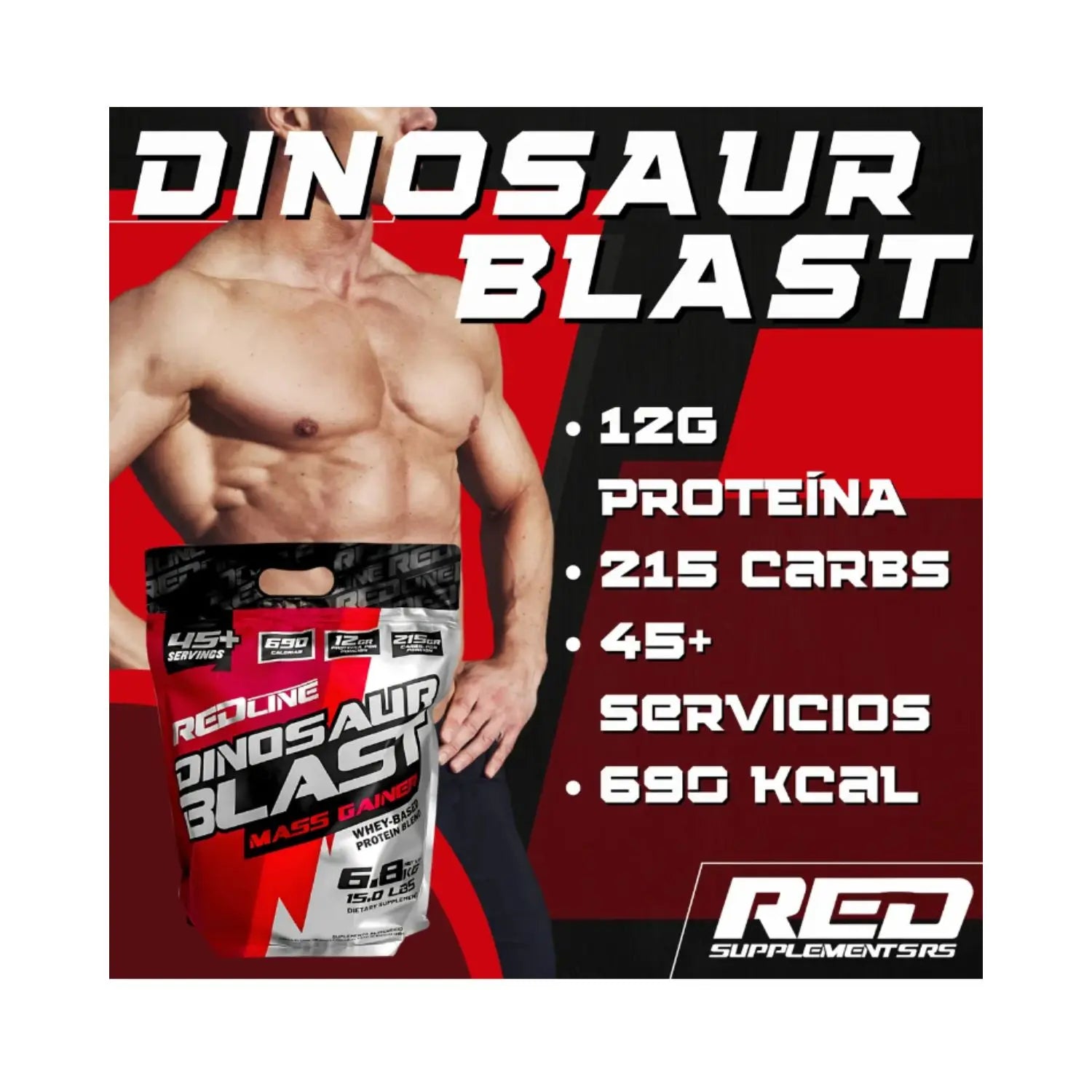Redline Proteina whey Dinosaur Blast +45 Servis Sfn Sabor Natural