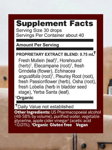 HERBS ETC. | Lung Tonic Tónico Pulmonar con Gordolobo, Osha y Equinácea | 30 ml (1 oz) | Apoyo Respiratorio y Bienestar Pulmonar