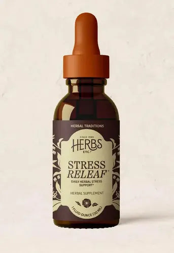 HERBS ETC. | Stress ReLeaf Tónico Herbal con Ashwagandha, Pasiflora y Albahaca Sagrada | 30 ml (1 oz) | Apoyo al Estrés y Relajación Natural