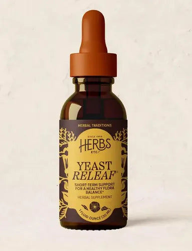 HERBS ETC. | Yeast ReLeaf Extracto Líquido con Pau D'Arco, Ajo y Cuasia | 30 ml (1 oz) | Apoyo al Equilibrio de la Flora Intestinal y Bienestar Digestivo