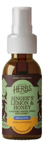 HERBS ETC. | Singer's Saving Grace Spray para Garganta Sin Alcohol | Limón y Miel | 30 ml | Apoyo a la Voz y Bienestar de la Garganta