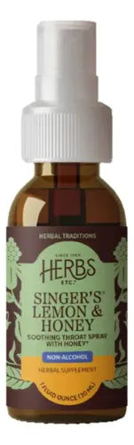 HERBS ETC. | Singer's Saving Grace Spray para Garganta Sin Alcohol | Limón y Miel | 30 ml | Apoyo a la Voz y Bienestar de la Garganta