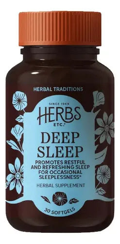 Herbs Etc. Deep Sleep | 30 Cápsulas Blandas | Valeriana, Pasiflora y Manzanilla | Descanso y Relajación | Suplemento Alimenticio