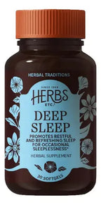 Herbs Etc. Deep Sleep | 30 Cápsulas Blandas | Valeriana, Pasiflora y Manzanilla | Descanso y Relajación | Suplemento Alimenticio