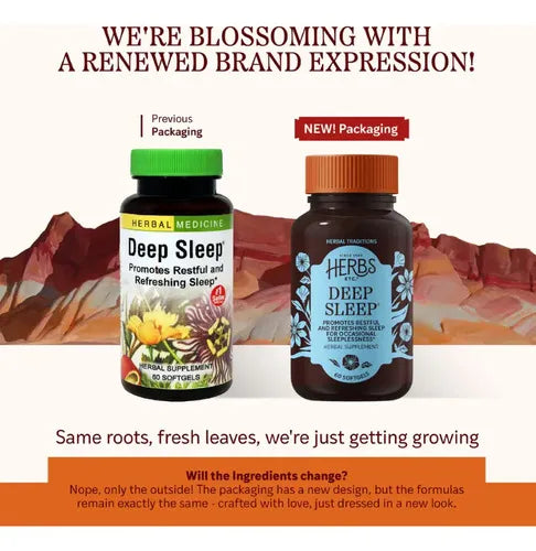 HERBS ETC. | Deep Sleep Sueño Profundo con Valeriana, Pasiflora y Manzanilla | 60 Cápsulas Blandas | Apoyo al Sueño y Descanso Nocturno