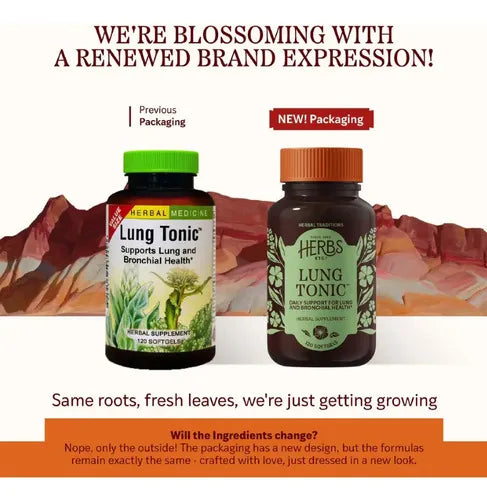 HERBS ETC. | Lung Tonic Tónico Pulmonar con Gordolobo, Marrubio y Equinácea | 120 Cápsulas Blandas | Apoyo Respiratorio y Bienestar Pulmonar
